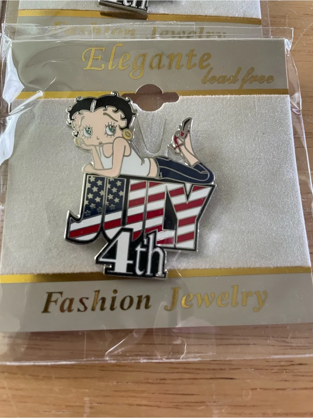 Fashion Jewelry Betty Boop 4th Enamel Brooches in Red, White, Blue